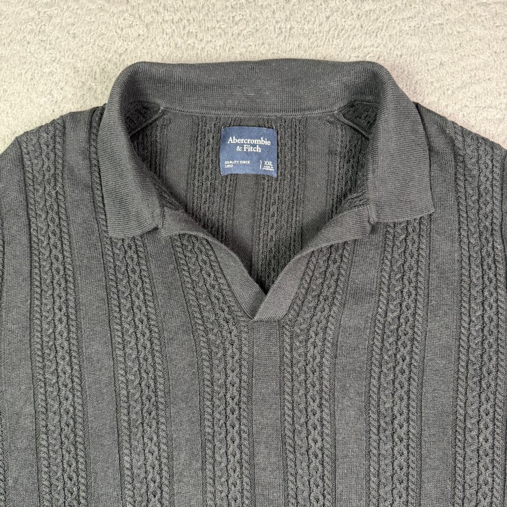 Abercrombie & Fitch Sweater Polo Shirt Mens 2XL Black Cable Knit Johnny Collar